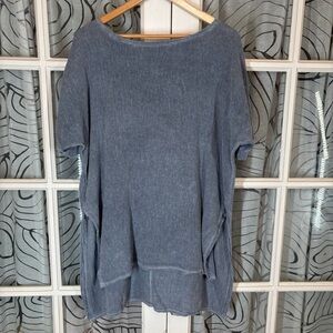 Catwalk Studio OS Made In Italy Linen Blend Blue Oversized Avery Top Tunic